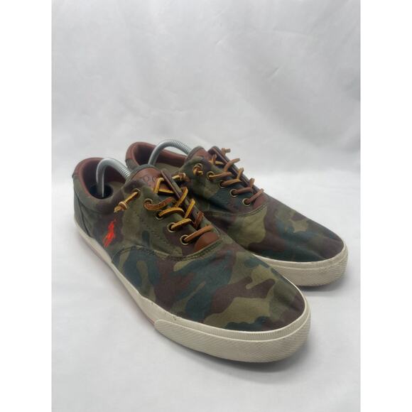 Mens Polo Ralph Lauren Vaughn Canvas Sneakers Green Camo Red Pony Size 12 D - Picture 3 of 10